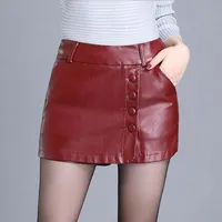 Jupes de haute qualité PU Jupe en cuir PU Femmes automne Hiver Fashion Pantalons Shorts Coréen Faux Faux Deux Bottes