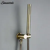 Smesiteli Brass Brushed Gold Wall-Mounted Hand Shower Head With Water Outlet Bracket Replacement Tap Bathroom Faucet X0705