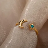 Cluster anéis lua e estrela para mulheres de aço inoxidável vintage bonito brilhante dedo anel de dedo de Natal acessórios de jóias bijoux femme