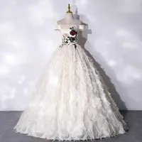 Marfil Tutu Tuth Theme Theme Costume Applique Rose Ball Vestido Quinceañera Vintage Vintage Vestido Medieval Renacimiento Princesa Hadas Traje Victorian Vestido / Marie