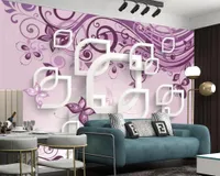 Mutfak odası ipek 3d duvar kağıdı mor çiçekler kelebekler ev dekor duvar dijital baskı yatak odası su geçirmez boyama duvar kağıdı duvar kağıtları