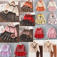 아이 의류 세트 소녀 2 피스 드레스 세트 디자이너 니트 스웨터 정장 스웨터와 스커트 공주 드레스 옷 15 색