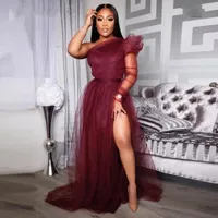 Burgundy One Shoulder Evening Dresses African Party Gowns 2021 Vestidos Formales Mermaid Evening Gowns Women Prom Abendkleider209l
