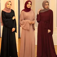 イスラム教徒のファッソンのドレスソリッドアラブオマーントルコモロッコ緩いプラスサイズマキシハイヤブローブEIDラマダンアバヤ女性服210517