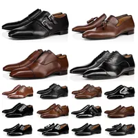 Erkek Loafer'lar Ayakkabı Kırmızı Dipleri Üçlü Siyah Kahverengi Leopar Süet Patent Deri Perçinler Oxford Loafer Elbise Düğün Ofis Kariyer İş Ayakkabı Boyutu 39-47