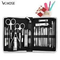 VCHOSE Nail Clipper Professionell Grooming Kit Pedicure Cutter Verktyg med Lyxig Travel Case Manicure Scissors Makeup 220226