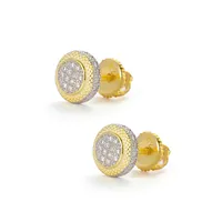 High Quality 925 Sterling Silver Yellow Gold Plated Iced Out Bling CZ Round Screw Backs Earrings for Men Women Jewelry