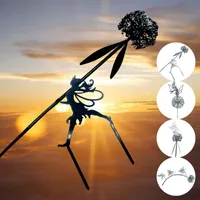 Garden Decorations Fairy Stakes Decorative Outdoor Statues Fairies And Dandelions Dance Together Sculptures Art Elf Silhouette Ornament