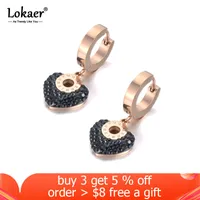 yutong Lokaer Roman Numerals Titanium Stainless Steel White Black Clay Crystals Heart Hoop Earrings For Women Boucle D'oreille E19135