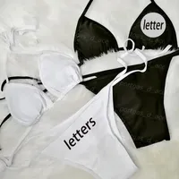 Gedrukte letters bikini dames sexy halter split badmode zwart witte vrouwen strand beha slip mode vakantie zomer zwempak