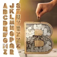 Artículos de la novedad Artesanía de madera 26 letras Adornos de decoración Alfabeto Piggy Bank Personalizado Dinero Caja Depósito Casa Decoración Niños Regalo