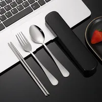 Servis uppsättningar rostfritt stål bärbart bestick set sked gaffel koreanska pinnar camping resor bordsartiklar kök redskap med låda