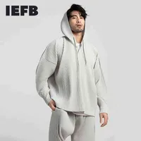 IEFB Японская уличная одежда мода мужские плиссированные толстовки легкие дышащие солнцезащитный профиль профиль одежды с длинным рукавом тестовая толстовка 211106
