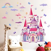 Väggklistermärken DIY Färgglada Rainbow Clouds Fairy Tale Princess Castle för Baby Girl's Barn Room Decoration Heminredning