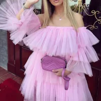 Casual Dresses Tierged Tüll Kleid 2022 Süße kurze Prom Kleid Mädchen Cocktail Party mit abnehmbaren Ärmeln Ballgaden Frauen tragen Kleidung