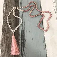 Kärlek Rhodochrosite Rose Q-Uartz Snö meditation pärlor Mala halsband med tofs 108 Pärla handknutna kedjor