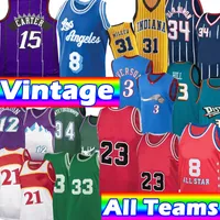 Ретро баскетбольные трикотажные изделия Vintage Los 23 8 Angeles Iverson Vince Allen Carter Jersey Steve Malone McGrady Hakeem Nash Olajuwon Ray Gannet Miller Hill Rodman рубашка
