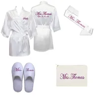Women&#039;s Sleepwear 4pcs Personalized Date Name Robe Sash Slipper Bag Set Women Wedding Bride Bridesmaid Gifts Bachelorette Preparewear