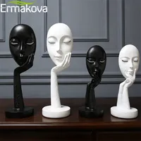 Ermakova Nordic abstracte denker Thinking Lady Mask Figurine Hars Standbeeld Office Tv Cabinet Woondecoratie Ambachten 210908