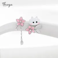 Thayaかわいい猫スタッドイヤリング女性のための2021桜の花イヤリングダングルハンドメイドクリスタルブリットデーファインジュエリーガールズBrincos 220212