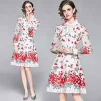 Robes décontractées femmes printemps élégant robe floral chemise de haute qualité longue vintage fête de bureau robe femme arc concepteur a-ligne vestidos