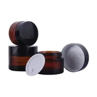 Brown Amber Glass Glass Cream Jar Black Lid 5 15 30 50 100 100 100 gesticola cosmetico Imballaggio Esempio di crema per gli occhi