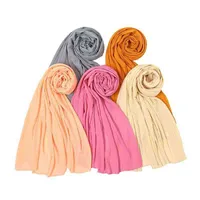 Scarv Mode Malaysia Premium Mousseline de mousseline plissée Hijab Wrinkle Grand Taille Musulman Tête Foulard Couleur Solid Couleur Cruks Hijabs Envelopper Châle