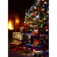 100x150cmクリスマス屋内テーマ写真素材暖炉スタークリスマスツリー子供の肖像画の背景写真スタジオの小道具21520 YDH-02