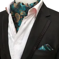 Men Luxury Silk Ascot Tie Set Man Cravat Ties Handkerchief Sets Floral Paisley Dots Pocket Square Necktie for Wedding Party