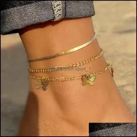 JewelrySumubohemian Altın Kelebek Zincir Halhal Kadınlar Kızlar için Set Moda MTI-Layer Halhal Ayak Ayak Bileği Bilezik Plaj Boho Takı Drop De