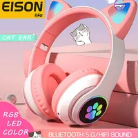 Eison Kedi Kulakları Bluetooth Kulaklık Oyun Kulaklık Sevimli LED Flaş Kablosuz Kulaklıklar Ile Mikrofon Ile Xiaomi Iphonea59