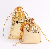 100 PCS Bolsas de arrastre de satén satinadas de chapado en oro 4sizan bolsas de embalaje de joyas de boda, bonitas bolsas de regalo fábrica