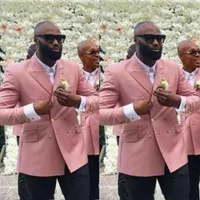 Men&#039;s Suits & Blazers Blush Pink Skinny Men Wedding Tuxedo For Groomsman Double Breasted African Blazer Slim Fit Fashion Desgaste Noivo