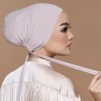 비니 / 두개골 모자 탄성 패션 터번 모자 솔리드 컬러 여성 따뜻한 겨울 headscarf 보닛 내부 hijabs 모자 무슬림 hijab 랩 머리