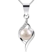6.5mm Round Natural Freshwater Pearl Pendant Women Jewelry Sterling Silver Necklace 45cm Box Chain