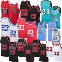 100% Dikişli 23 Michael Basketbol Forması Dennis 91 Rodman Formaları Scottie 33 Pippen Kırmızı Beyaz Şerit Siyah Gömlek