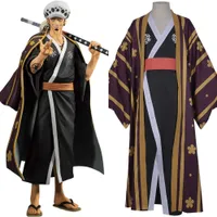 One Piece Trafalgar Derecho / Trafalgar D Ley de Agua Cosplay Costume Kimono Robe Traje completo Trajes de Carnaval de Halloween Y0903