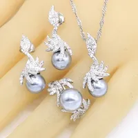Set di gioielli in argento per perle bianche 925 per le donne collana pendente con cerniera orecchini anelli regalo di compleanno regalo