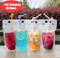 DHL UPS Fast Delivery Disposable Clear Drink Pouches Bags Plastic Drinking Bag with Straw Reclosable Heat-Proof Juice Coffee Liquid Bags