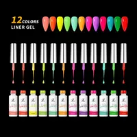 Nail Gel 12 cores Fluorescente Cor Liner Arte 8ML Soak Off UV / LED Neon Polonês Ferramenta Projetos Liners Kit