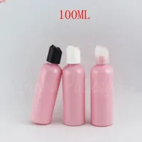 100ml Pink Plastic Bottle Disc Top Cap, 100cc loção / Shampoo Embalagem Empty Cosmetic Recipiente (50 pc / lote) QTY alto