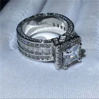 Vintage Princess Diamond Ring Silver Rings smycken Engagemang Bröllop Band Rings for Women Men Party Jewelry 830 T2