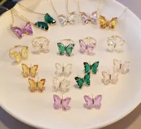 Crystal Butterfly Pendentif Collier pour femmes Coréen Esthetic Miuticolor Piercing Boucle d'oreille Colliers Colliers Bagues En Gros Fashion Bijoux Set 2021