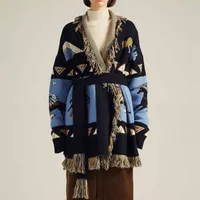 Jastie зимние густые рыцарь жаккардовые женщины кардиган кашемировый свитер кисточка отворота с длинным рукавом пальто теплой куртки 210419