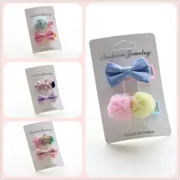 Hair Accessories 2pcs/lot Fine Hairpin Girls Clip Bows Pink/Navy Solid Bowknot Hairpins Grosgrain Ribbon