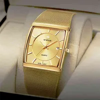 Mens Watches Brand Luxury Ultra-thin Mesh Belt Gold Square Quartz Wristwatch Fashion Business Waterproof Relogio Masculino 210712
