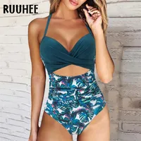 Ruuhee Sexy Swimsuit Femmes Push Up Monokini Solide Taille haute Maillot de bain Combinaisons Beachwear Maillot de bain Bikini Femelle 220317