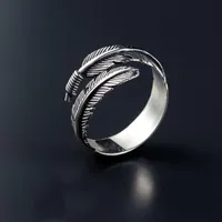 Alta qualidade 925 esterlina prata banda anel de jóias não alérgica personalidade penas seta anéis de abertura