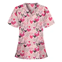 여성용 T 셔츠 2021 플러스 사이즈 여성 사랑 인쇄 간호 탑스 T 셔츠 캐주얼 짧은 소매 유니폼 V 넥 포켓 옷 Blusas