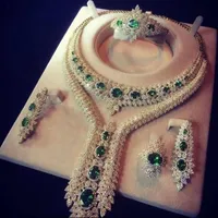 Örhängen Halsband Godki Lyx trendigt dubbelskikt nigerianska smycken uppsättningar för kvinnor Bröllop Cubic Zircon CZ Chokers Dubai Gold Bridal Set